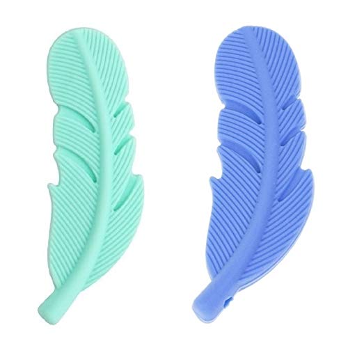 Lady Hawk Leaf Shaped Food Grade Silicone Teether Soother Light Green & Blue Pendant Necklace Model with Dye Free String & Clasp. 2 pcs Set. Lady Hawk Leaf Shaped Food Grade Silicone Teether Soother Light Green & Blue Pendant Necklace Model with Dye Free String & Clasp. 2 pcs Set.