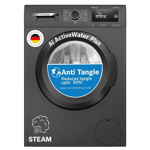 Image of Bosch 7 kg 5 Star Fully-Automatic Front Loading Washing Machine (WAJ20069IN, Black Grey, AI active water plus, In-Built Heater, BLDC inverter Motor, Steam)