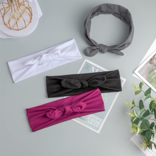 Image of DRESHOW 8 Pack Headbands for Women Bow Knotted Hair Band Facial Cloth Rabbit Ears Running Sport Elastic Hair Wrap