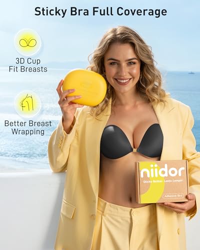Image of Niidor Women's Silicone Adhesive Bra, Invisible Sticky Bra, Strapless Backless Reusable Bra for Wedding Dress