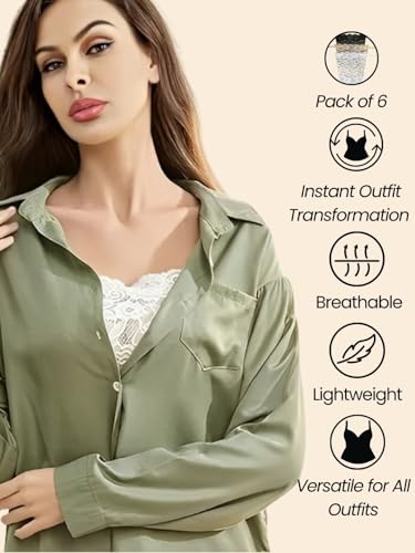 Image of FIMS - Fashion is my style Cotton Lace Clip-on Camisole for Womens,Floral Pattern with Snap Button Closure, Adjustable,Combo Pack, Black White Beige, Free Size