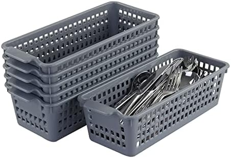Yuright Rectangular Storage Basket, Pack of 6, Plastic Desktop Organizer Basket