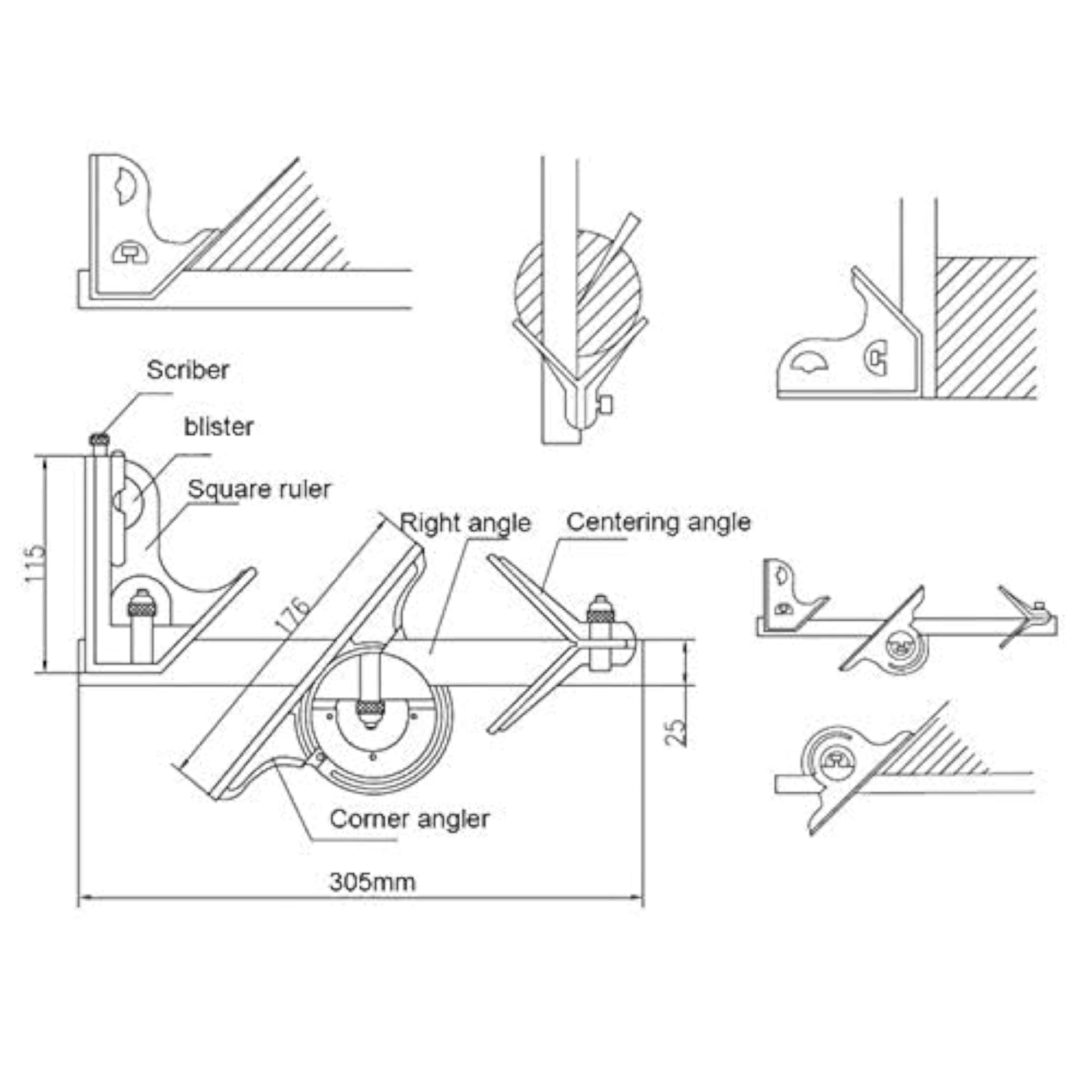 12 Inch Adjustable Combination Angle Protractor Square Set