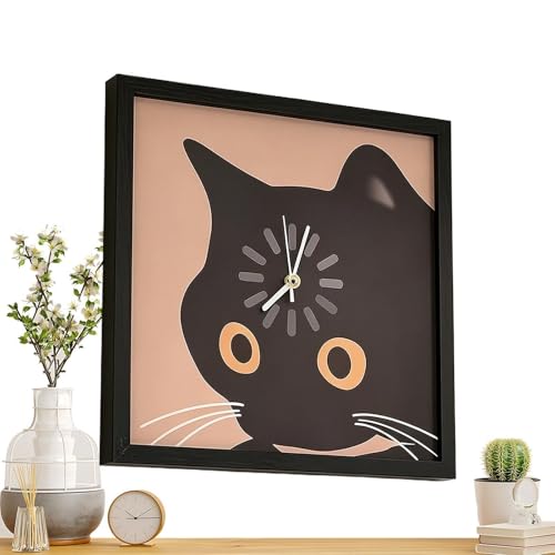 Cute Cat Wall Clocks - Silent Non Ticking Black Cat Wall Clock,30cm Cute Funny Watch | Clock For Bedroom, For Home Office Kitche