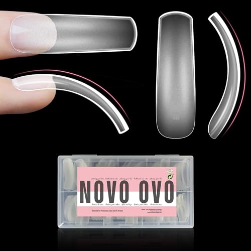NOVO OVO Halloween XXL Curved Nail Tips Press on Full Cover Tapered Square Gel x Extra Thick Long XL Acrylic Fake Nails Extension kit Clear Pre-etched Soft French False Nail 12 Sizes 300pcs