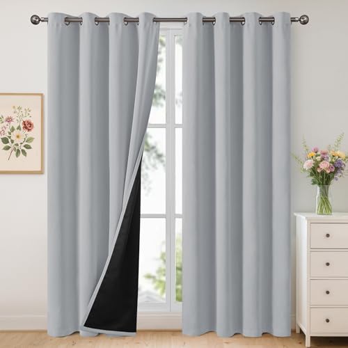 Image of YoungsTex 100% Blackout Curtains 84 Inch Length, Thermal Insulated Drapes with Grommet Darkening Thick Layer for Bedroom Windows, Light Grey, 2 Panels, 52 X 84 Inch