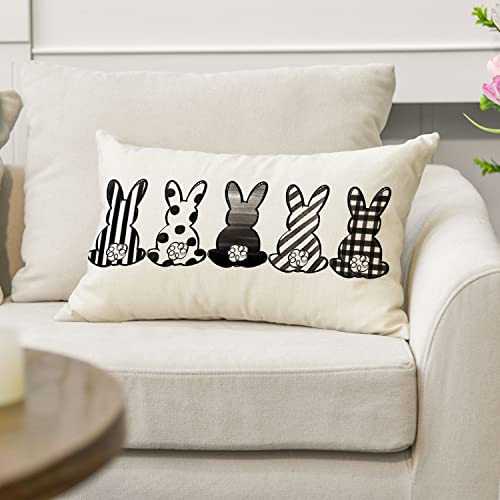 Avoin Colorlife Easter Rabbits Throw Pillow Cover, 12 X 20 Inch Black And White Spring Holiday Party Cushion Case Decoration For Sofa Couch #TOP12