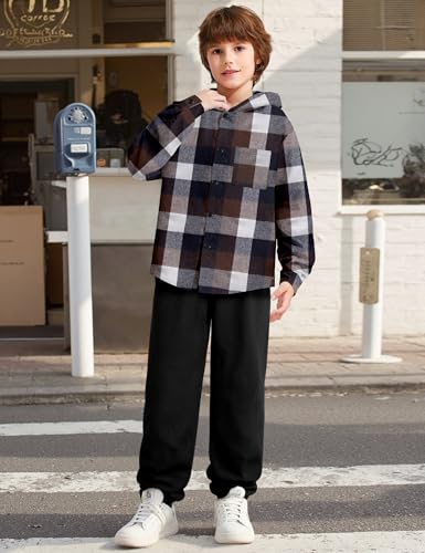 Boys Clothes Hoodie Plaid Patchwork Button Down Long-sleeve Shirt + Sweatpants Fall Winter Kids Boys 2Pcs Outfits Sets3