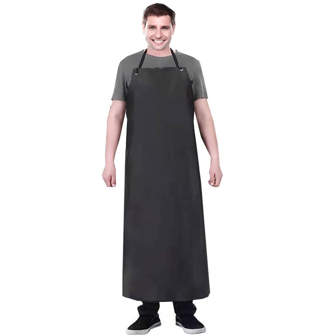 K Y KANGYUN Delantal de trabajo de vinilo de goma impermeable negro de 3 piezas para hombres - 109.2 x 73,7 cm modelo de servicio pesado, lo mejor para mantenerse seco durante el lavado de platos