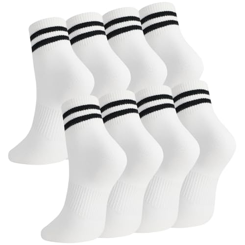 Image of Womens Crew Socks Striped Trim Casual Crew Socks Mid Calf Ankle Sock Vintage Retro Gym Running 6 /8 Pack