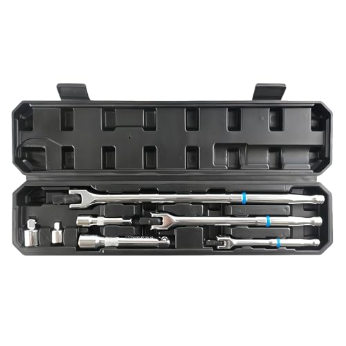 F Bar Wrench, Steel 7-piece Long Handle Set with Breaker Bar, Flex Handle Spanner for Mechanics, Sturdy Metal Finish, Easy Grip 