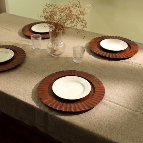 Plato cargador artesanal de madera 13 pulg color chocolate miniatura 1