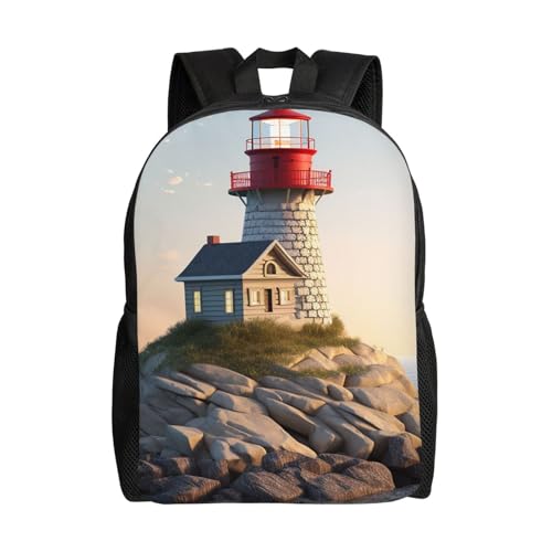 Travel Backpack for Women Men Waterproof Carry On Backpack 3D Seaside Lighthouse 15.6inch LaptopBackpack, Black, One Size, Laptop Backpack