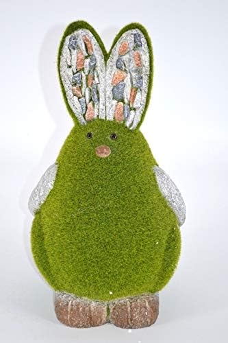 'Ralph the Rabbit' Flocked Garden Ornament - Green Flock On Grey Stone
