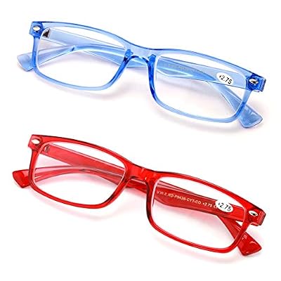 V.W.E. 2 Pairs Casual Rectangular Reading Glasses - Stylish Simple Readers (1 Blue 1 Red, 1.50)