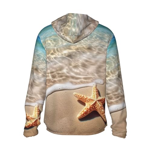 Beach Starfish Camisetas masculinas com capuz e proteção solar FPS 50+, manga comprida, Rash Guard,