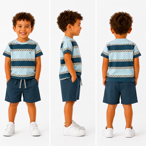 Image of Volcom Toddler Baby Boy Shorts Set - 2 Piece Short Sleeve Graphic Tees and Shorts Infant Toddler Little Boys Summer Outfits