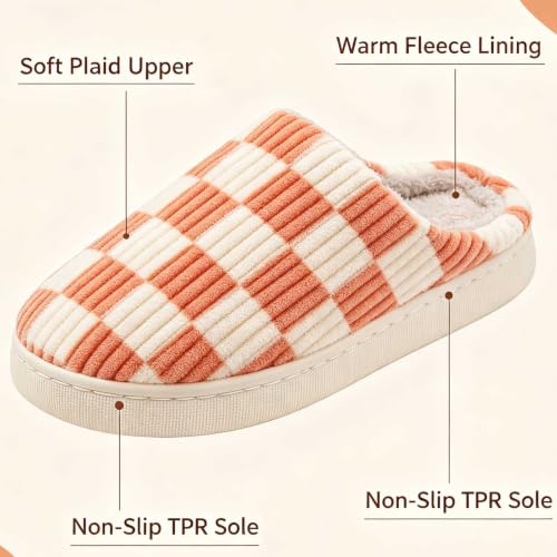 Image of Checkered Slippers for Women and Men - Fuzzy House Slippers with Memory Foam, Comfy Plush Fluffy Indoor House Shoes, Cozy Warm Slip on Bedroom Slippers with Non-Slip Sole
