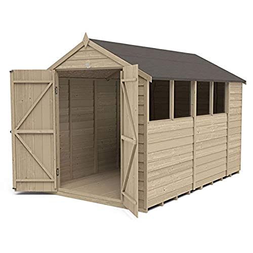 Forest Garden Overlap Pressure Treated 10x6 Apex Shed - Double Door