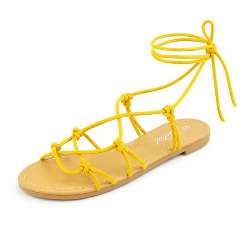 Image of Women's Lace Up Gladiator Flat Sandals Strappy Dressy Summer Tie Up