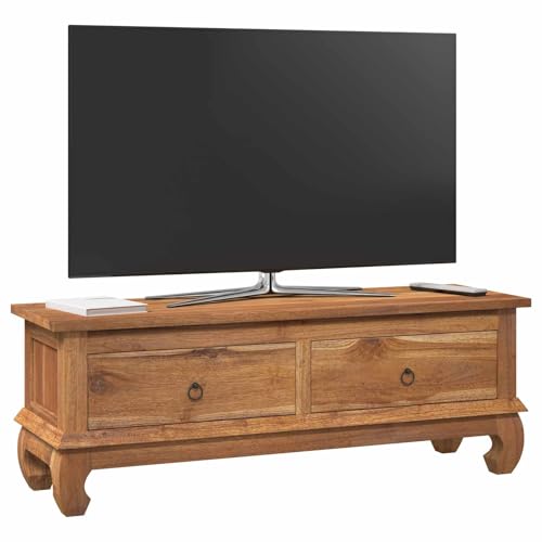 vidaXL Meuble TV Naturel 110 x 35 x 40 cm Bois de Teck Massif, Meuble en Teck Vintage, Support TV rectangulaire, Rangement Durable pour Salon, Module Compact,...