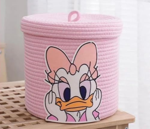 Image of Jute Basket For Storage Cotton Rope Toys Basket With Lid Handwoven Natural Foldable Laundry Hamper for Home, Office, Living Room Size 10x10 inch (PINK -BASKET)