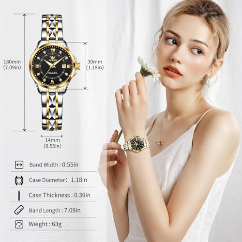 Image of OLEVS Watch Women Two Tone Watches for Women with Date Dress Womens Watches for Small Wrists Luxury Easy Read Women's Watch Waterproof Blue /Black /Gold /Silver Dial Reloj para Mujer