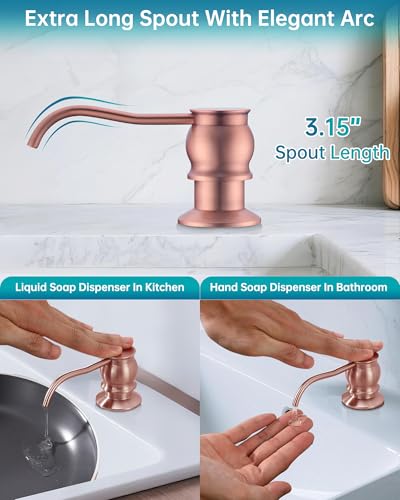 Image of Brass Kitchen Soap Dispenser, Red Copper in Sink Liquid Dish Soap Dispenser with High Capacity 500ML (17oz) ABS Bottle, Under Sink Hand Metal Dispenser Pump