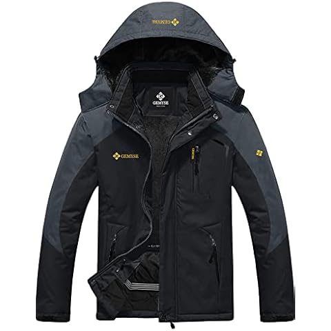 GEMYSE Men's Mountain Waterproof Ski Jacket Windproof Fleece Outdoor Winter Coat with Hood (Black Grey,M) Cover