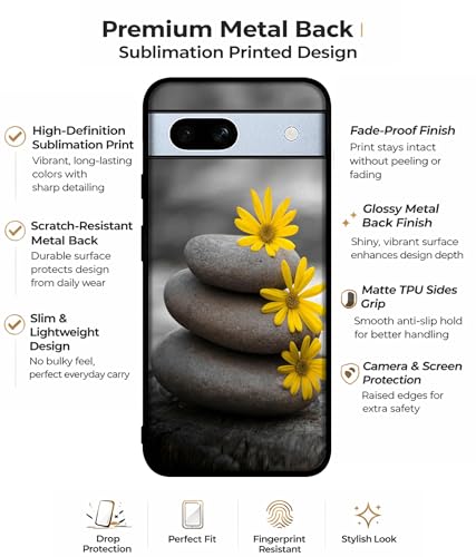 Image of Stones and Flower Design Premium 2D Printed Metal Back Case Cover for Google Pixel 7A 5G