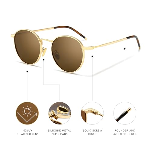 Image of SUNGAIT Polarized Classic Small Vintage Round Sunglasses For Women Men Classic Metal Frame Retro