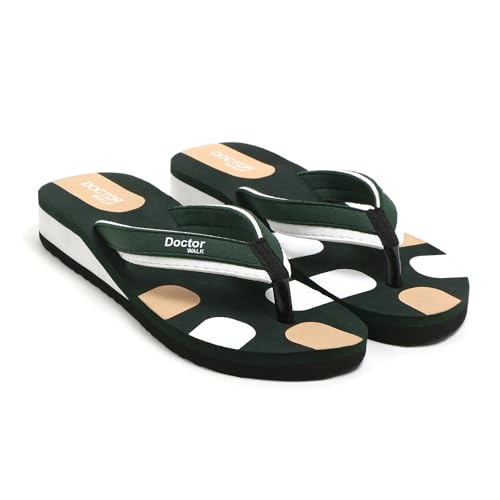 Image of Doctor Walk Comfort Flip Flops, Green and White, Anti-Skid Sole with Soft Straps Slipper for Women's