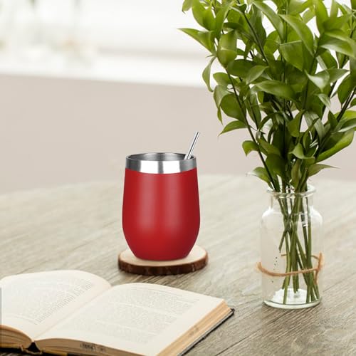 Image of MEZMUT 12 Oz Insulated Wine Tumbler with Lid Double Wall Vacuum Stainless Steel Wine Glass Coffee Mug Insulated Tumbler Cup for Champaign, Cocktail, Beer (Red, 1 Pack)