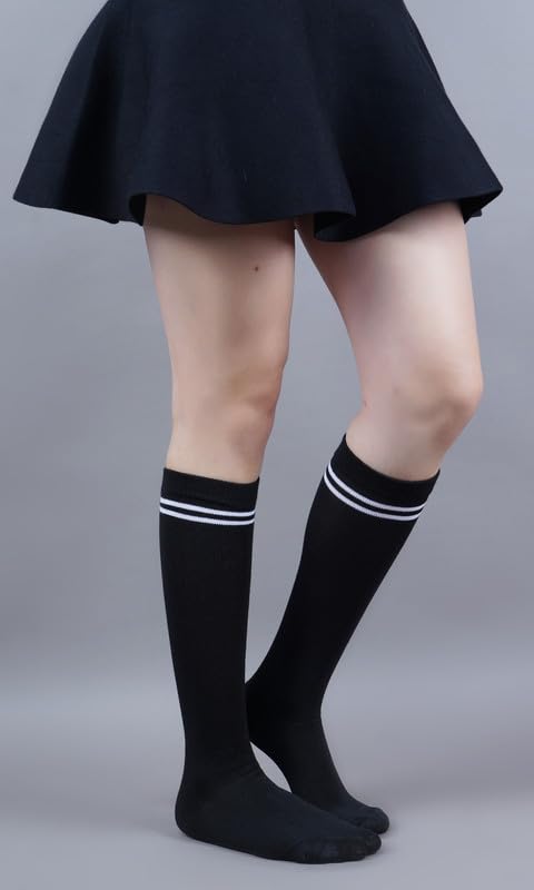 Image of WKLOUYHE Kids school socks for boys and girls,Knee Long Length soft cotton uniform Stripes socks Pack Of 06