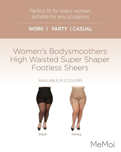 MeMoi Bodysmoothers High Waisted Footless Pantyhose for Women, Ultra Sheer Control Top Pantyhose - Sizes Small to Q22