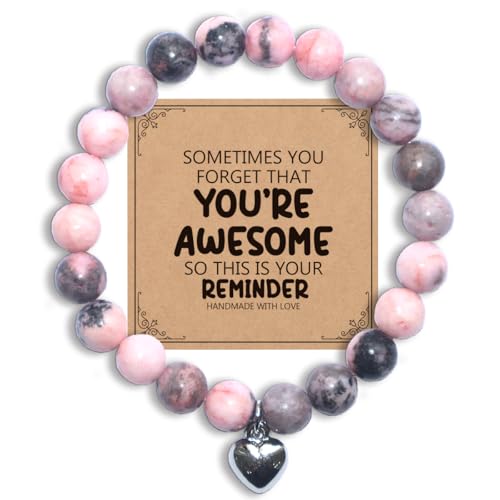 YUANHAO Inspirational Gifts for Women Birthday Gifts for Women You're Awesome Bracelets Graduation Gifts for Best Friends Natural Stone Heart Beaded Stretch Bracelets