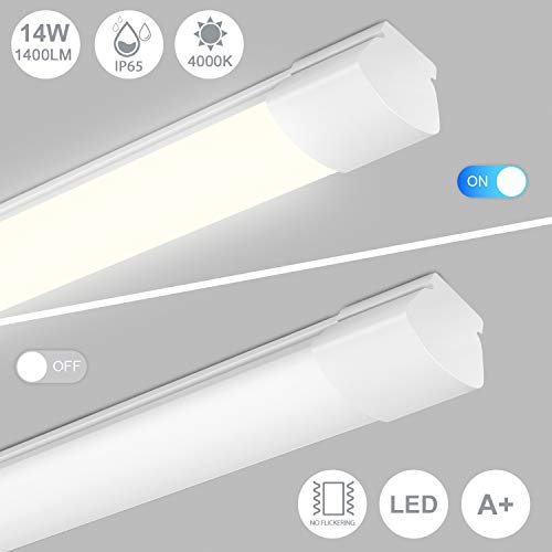 Preisvergleich Produktbild LED Deckenleuchte Röhre 60CM, 14W 1400LM LED Feuchtraumleuchte, LEOEU Wandleuchte IP65 Wasserdicht Werkstattlampe für Garage Garten Küche Lager Industrie Werkstatt Keller Bad,Neutralweiß 4000K