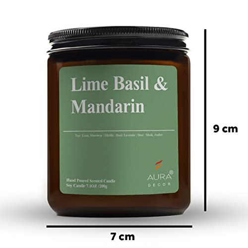 Image of AuraDecor Scented Jar Candle | Handpoured Soy Wax Candle with Long Lasting Burn Time | Premium Amber Jar Aromatherapy Candle | Ideal Gift for Home & Decor (Extra Large, Lime Basil & Mandarin)