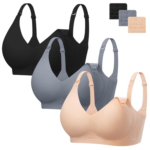 Image of Angelhood 3 Pack Nursing Bras for Breastfeeding Seamless Pregnancy Maternity Bra Wireless Sleep Bralette with Extenders