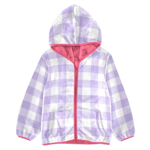GuoChe Purple Buffalo Plaid Kids Sherpa Jacket