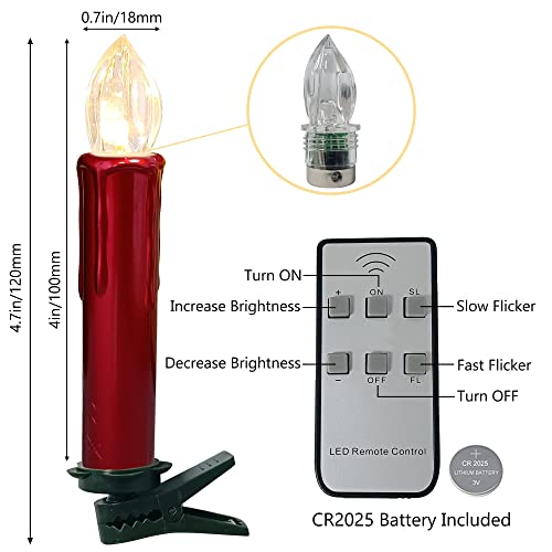 Image of Flameless LED Taper Candles with Clips, 4 inch Battery Operated Window Candles with Remote Timer Mini LED Chandelier Candlesticks for Home Decor Wedding Church Party & Tree Lighting,10 Pack,RED