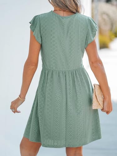 CUPSHE Summer Dress for Women Casual Spring V Neck Lace Appliques Cap Sleeves Hollow Out Beach Mini Dress2