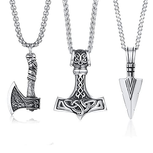 3 Pcs Viking Necklace For Men - Norse Nordic Pendant Amulet Talisman Jewelry Gift For Men Women
