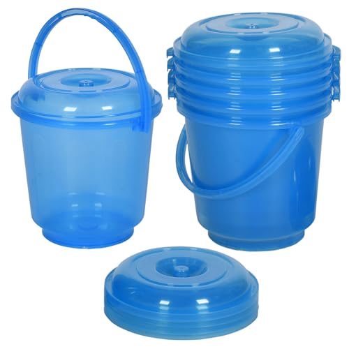 Image of Urbane Home Pack of 6 Bucket | Bathroom Bucket | Utility Bucket for Daily Use | Water Storage Bucket | Bathing Bucket with Handle & Lid | 13 LTR | SUPER-013 | Transparent Blue