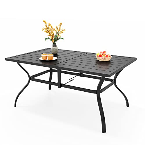 PHI VILLA Outdoor Dining Table for 6, 60' Long Rectangular Metal Wrought Iron Table with Umbrella Hole, All-Weather Large Furniture for Patio, Backyard, Porch