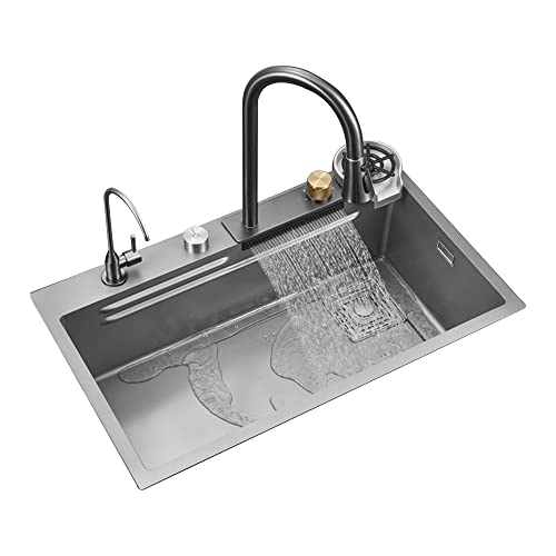 Evier Inox Professionnel pour Évier de Cuisine 1 Bac, Plonge sur Pied, Noir Évier À Légumes, Évier de comptoir avec lave-bouteilles en verre, installation encastrée ou encastrée ( Color : Gray , Size