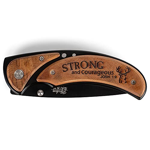 P. Graham Dunn Inspirational Sharp-Edge Metal Finished Christian Pocket Knife - 3 Inch Blade (Strong And Courageous) #TOP1