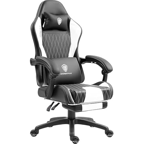 Dowinx Gaming Chair with Pocket Spring Cushion, Massage Game Chair Leather with Headrest, Ergonomic Computer Chair with Footrest 290LBS, White Cover