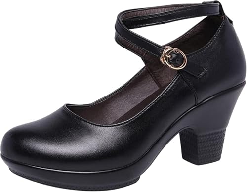 Women's Comfortable Mary Jane Lightweight Thick Block High Heels Round Head Women's Formal Shoes