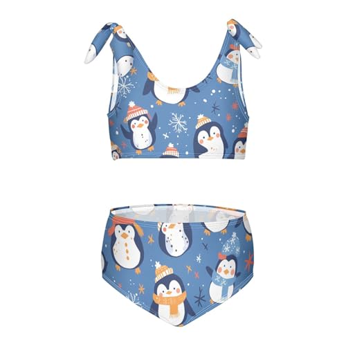 Seamless Pattern Penguins Girls Two Piece Kids Bikini Set Quick-Dry Bathing Suit Swimming Suits Adjustable Shoulder